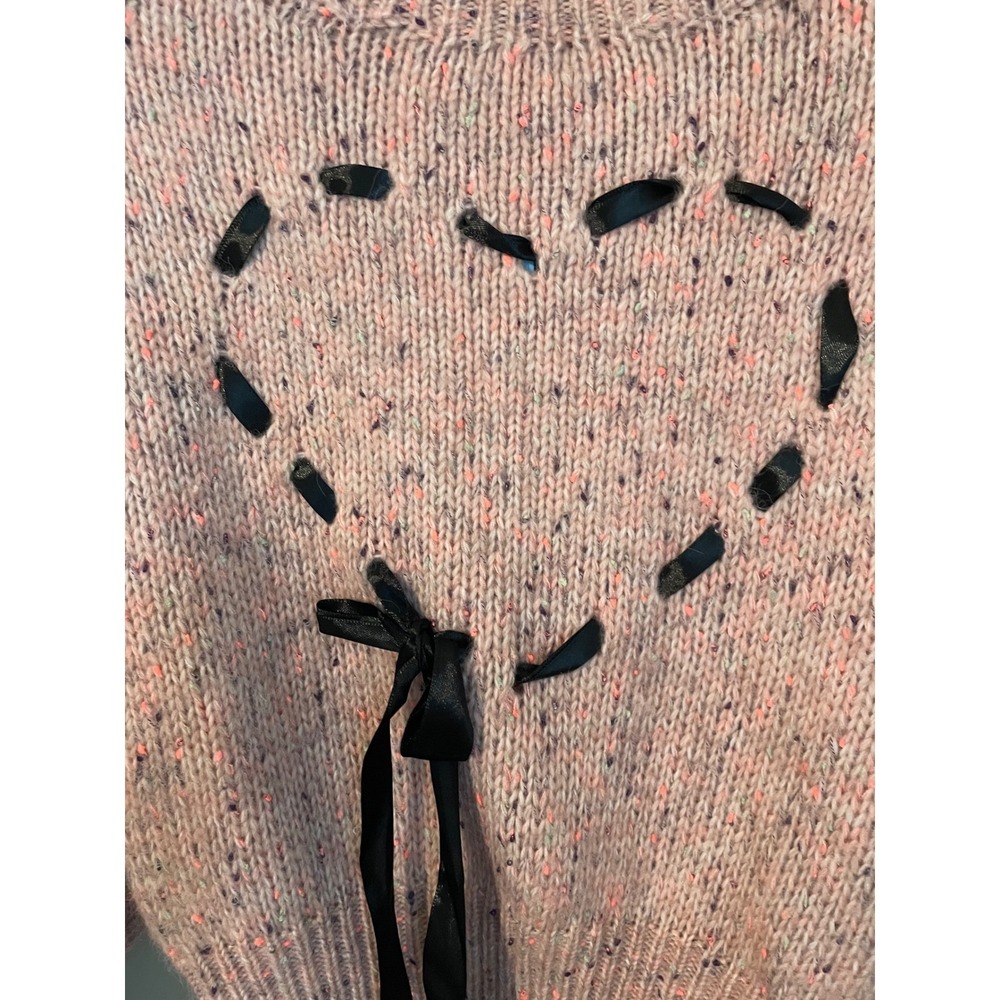 Kimchi Blue Pink Confetti Heart Ribbon Bow Cropped Sweater XS Coquette‎ Ballet - Picture 3 of 8